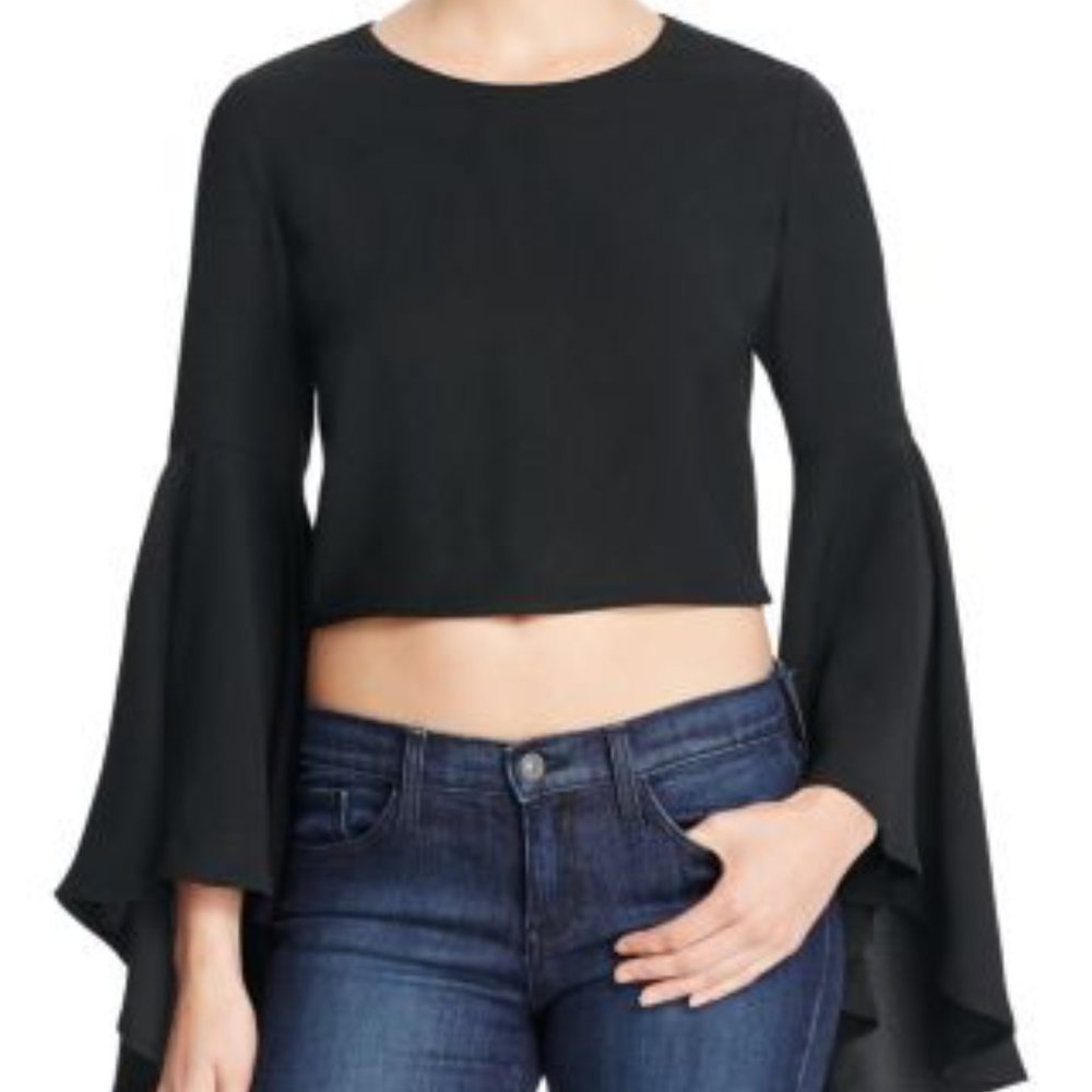 Black Flare Sleeve Crop Top